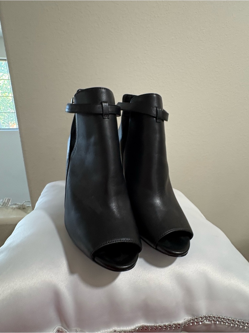 Michael Kors Black Leather Peep-Toe Ankle Boots